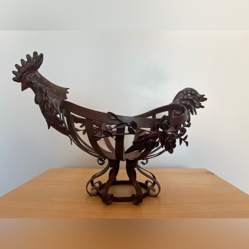 Metal Rooster Basket Farmhouse Napkin Holder Cork Holder Rustic Kitchen Decor